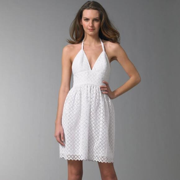 Milly New York White Lace Eyelet Halter Backless A-line Party Dress Sundress - Picture 1 of 11